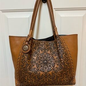 Brighton Tan and Black Embossed Shoulder Bag